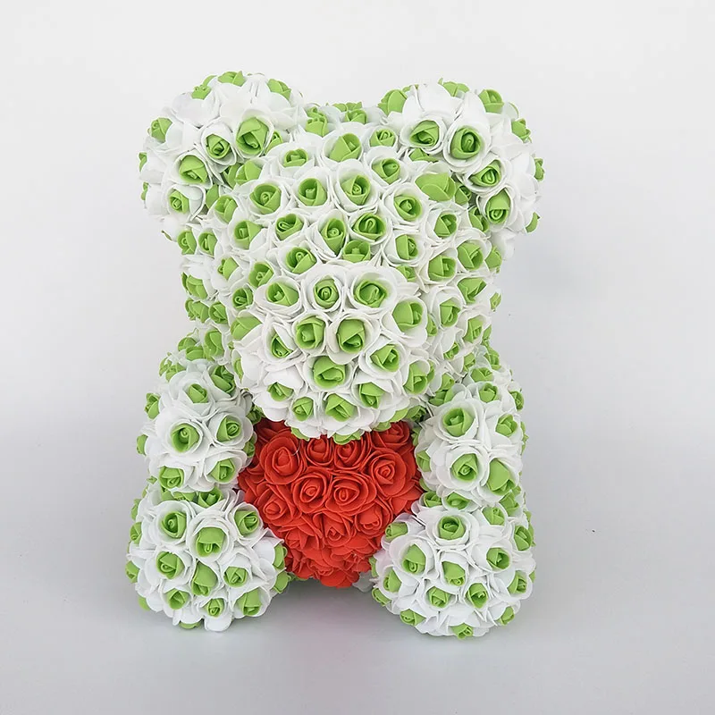 Медвежонок Роза медведь с сердцем искусственные розы Пена Розы Цветок День святого Валентина подарки День матери 35 см цветы - Color: green