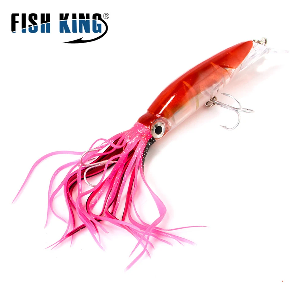 

FISH KING 1PC Hard Fishing Lure 24cm/38.5g 16cm/18.5g 6 Color Squid High Carbon Steel Hook 3D Fish Eye Fish Bait