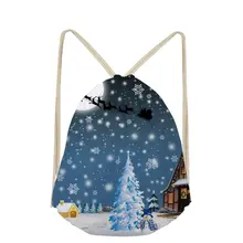 3D Cartoon Merry Christmas Print Mochilas Escolar Shoe Pocket Drawstring Bag New Shopper Boys Girls School Case Kids String Bags