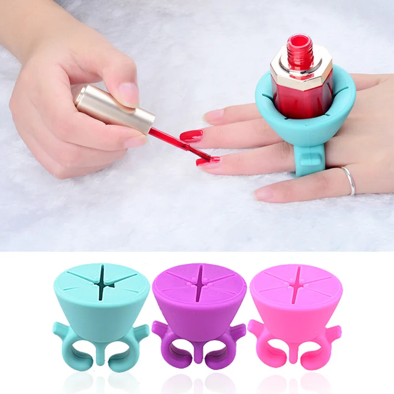 

1pcs Nail Art Finger Ring Style Gel Polish Varnish Wearable Flexible Silicone Holder Stand Support Manicure Tools