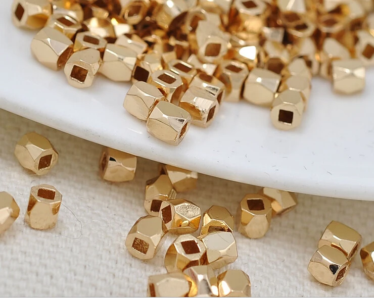 40 шт оптом 24 k золото Гладкий Металлический бисер мини-разделитель Квадратные бусины для изготовления ювелирных изделий