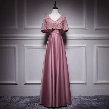 

2019 Lace Appliques Long Evening Dresses Elegant Beading V-neck stain prom gowns Formal Party dress Lace up vestido de festa