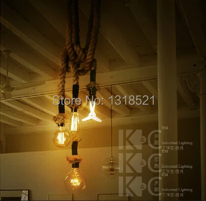 

Free shipping Loft Vintage lamp hemp rope pendant lights Europe Style E27 Hand Knitted  lamps For Loft Bar Coffee Restaurant