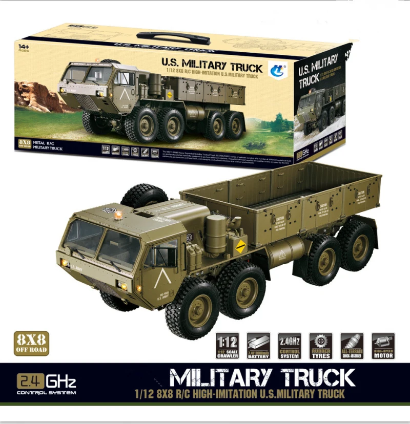 Profesional Large Electric RC Truck Model 1:12 2.4G 8WD 74CM Remote Control RC US Military Truck Emulation Off-Road Truck Model
