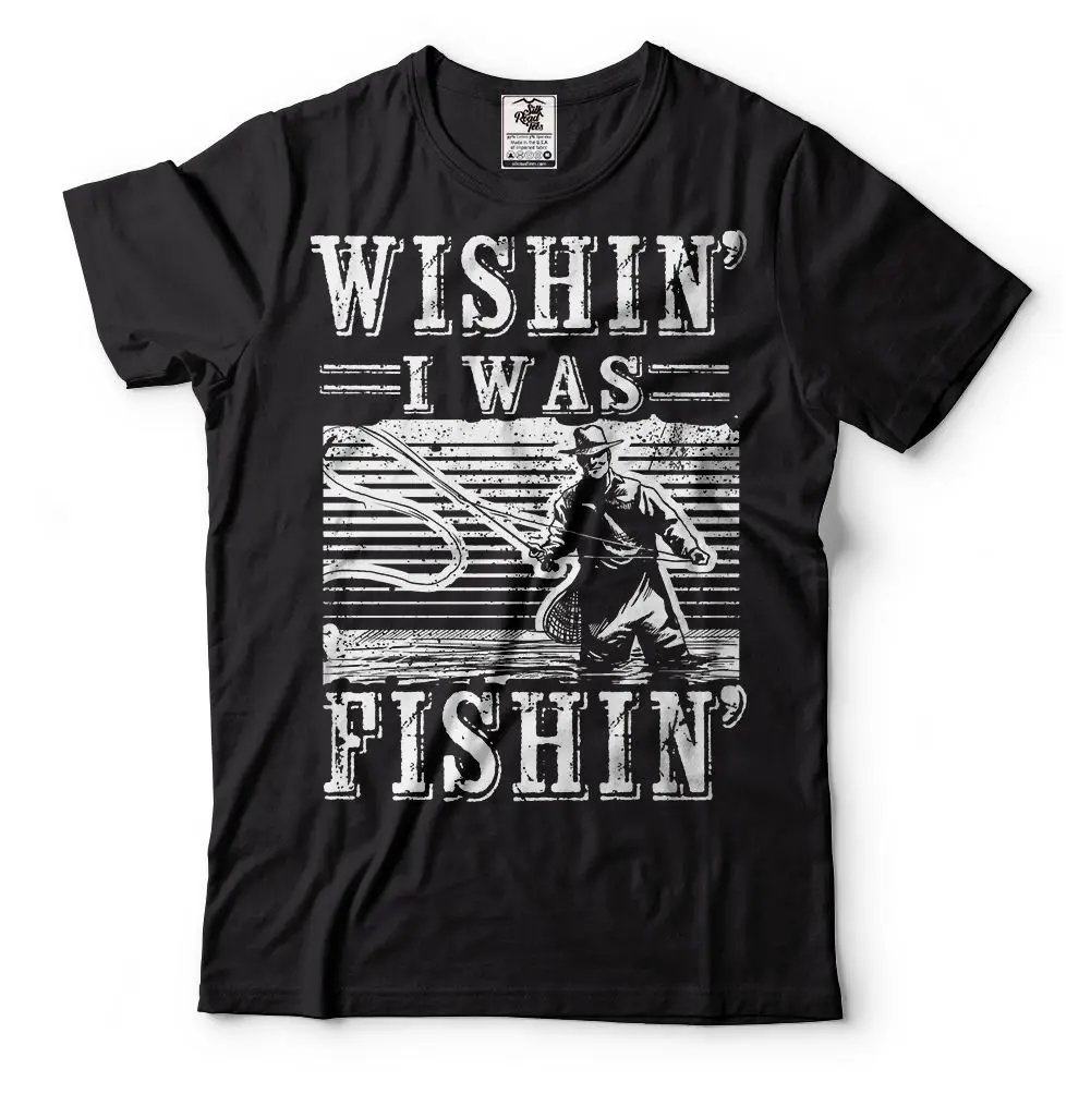 الصيد القمصان مضحك Wishin أنا كان Fishinger الملابس هدية T قميص أعلى المحملة للبيع الطبيعي القطن المحملة القمصان