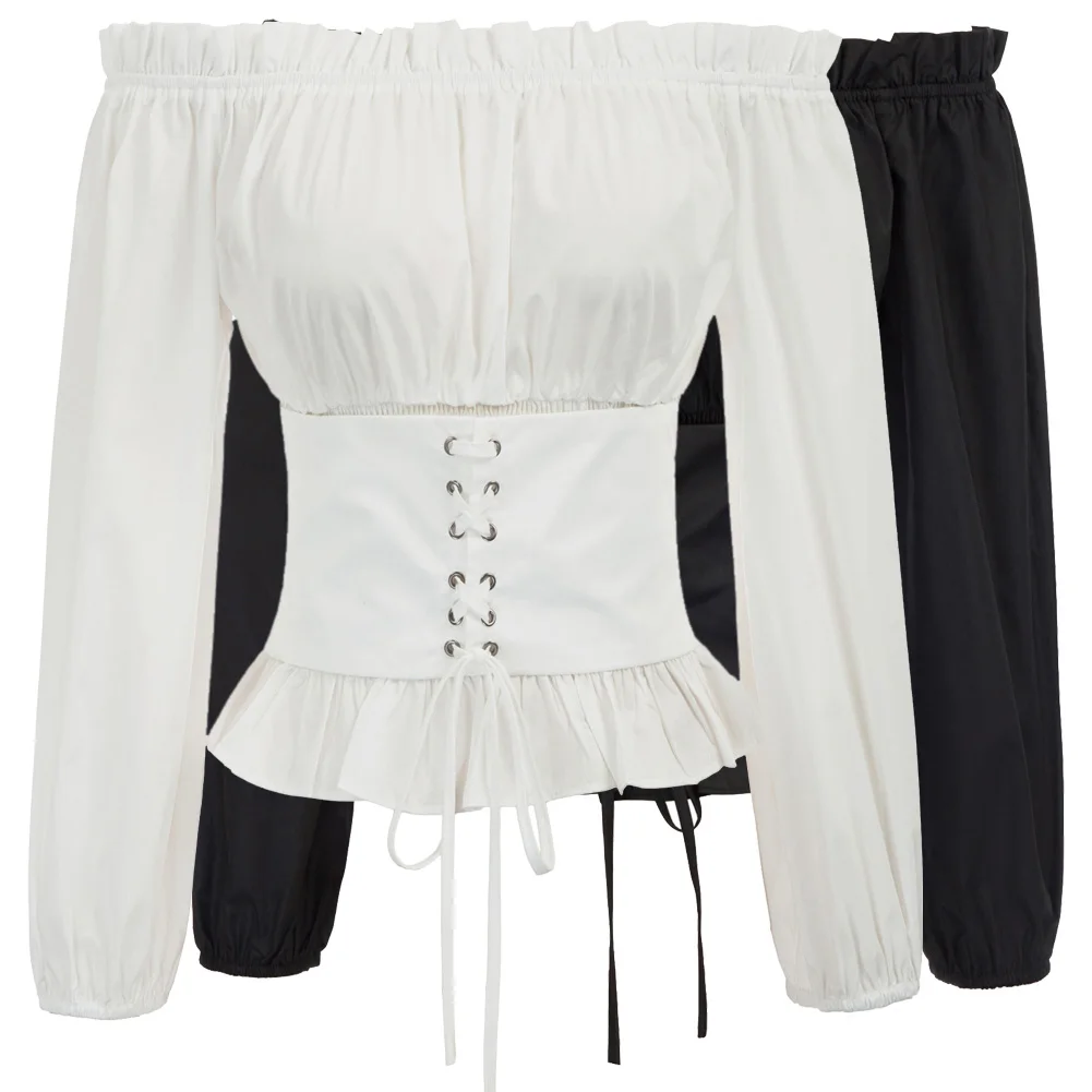  shirts Retro Vintage Women steampunk blouse ladies clothes Renaissance Gothic Off-the-Shoulder Cors