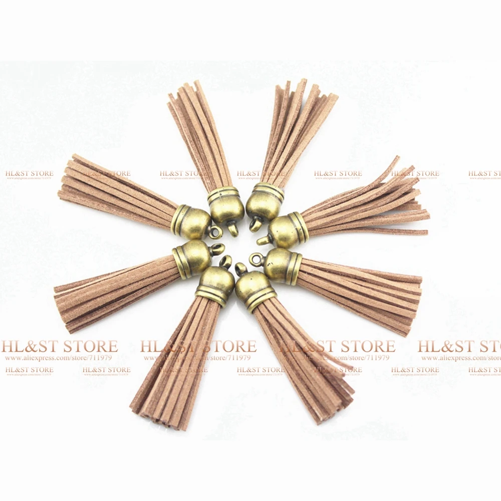 Medium (58MM) Brown With Antique Bronze Cap Faux Suede Leather Tassel For Keychain Charm Handmade Accessory | Украшения и