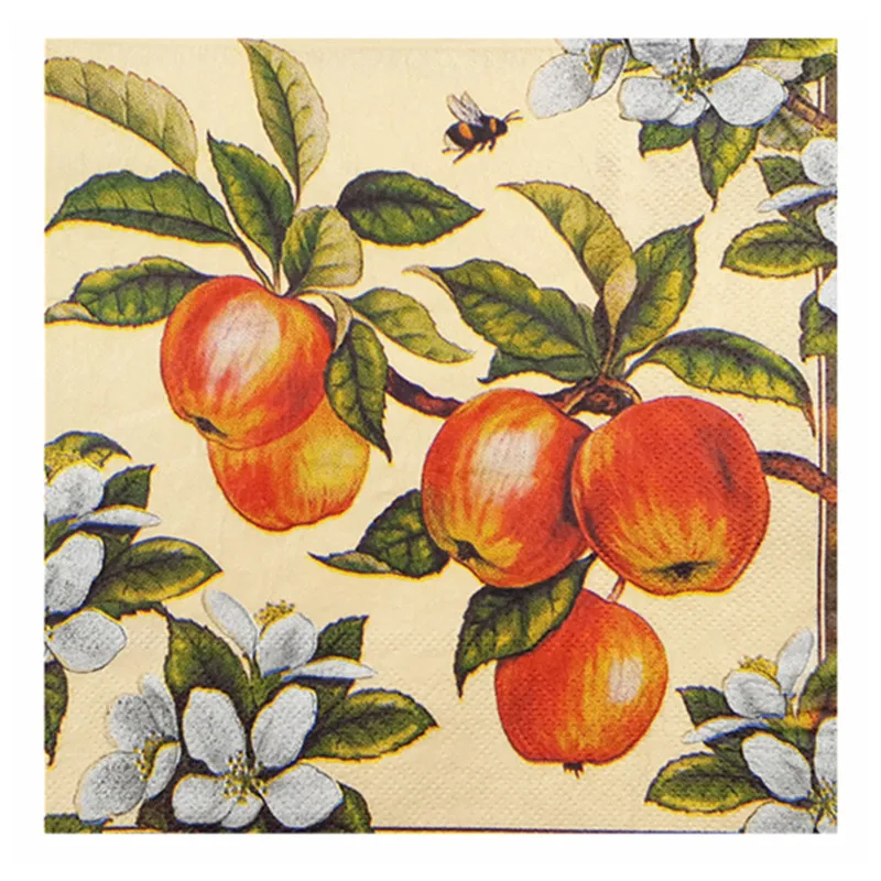 

20 vintage napkins paper tissue white flower red apple decoupage wedding party christmas home cafe table dinner decor serviettes