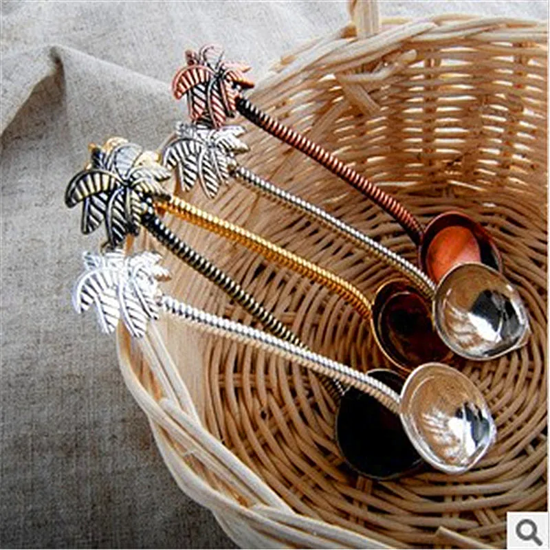 

2019 1 Piece Creative Vintage royal style Tea Coffee Spoon new style Coconut Tree shape Small Decoration for Bar Party