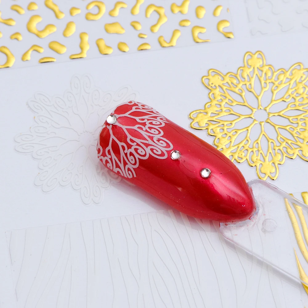 1 шт стикер для ногтей 3d клей золотой белый цветок кружева ретро металлический дизайн трафареты для DIY художественное оформление ногтей советы SABP236/241