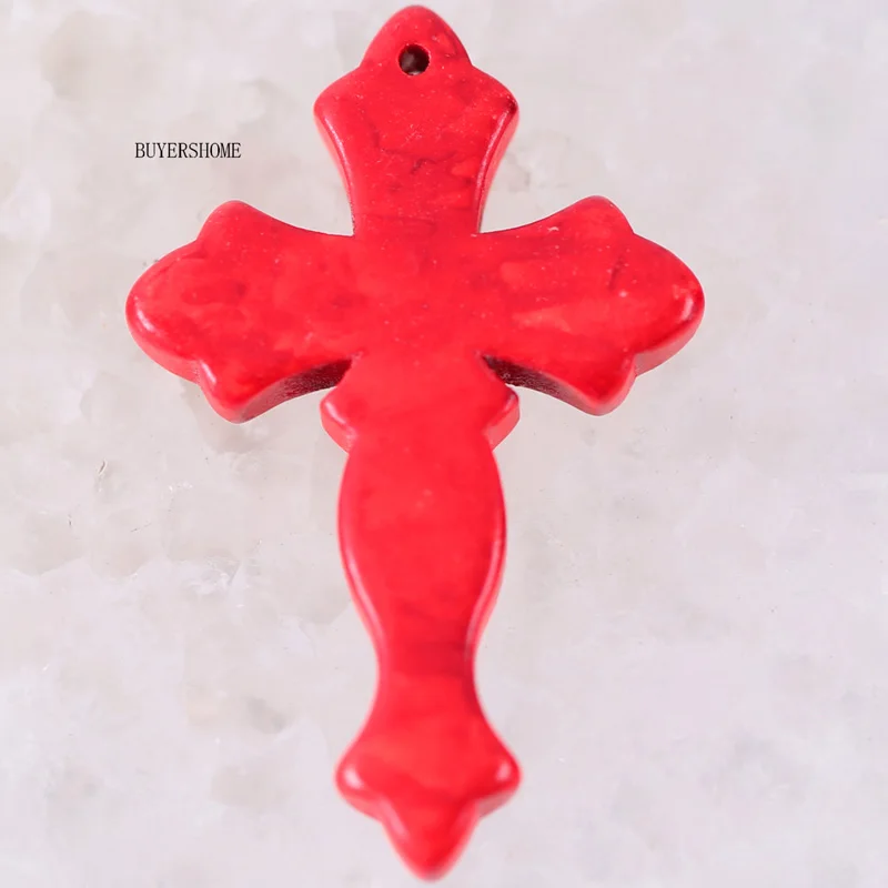 Модные ювелирные изделия 29X44 мм натуральный камень Белый Красный Зеленый Хаулит крест бусины кулон 1 шт K028-033 - Окраска металла: Red Figure