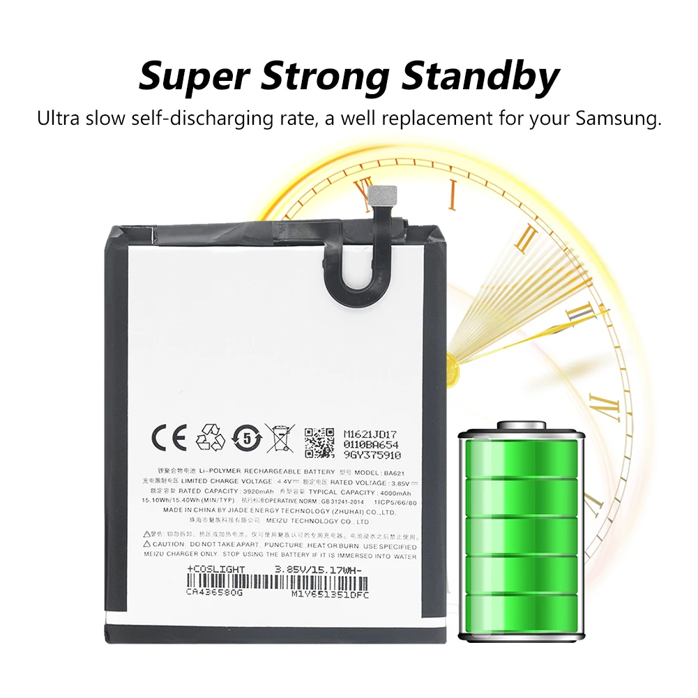 

3.85V 4000mAh Lithium BA621 Battery BA-621 BA 621 For Meizu M5 Note Note 5 Mobile Phone Battery Replacement