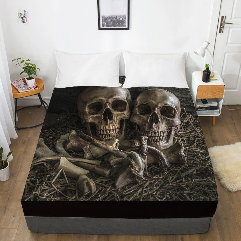 3D Custom Bed Sheets With Elastic,Fitted Sheet Queen/King,Black Skull Mattress Cover 135/150/160x200 bedsheet,drop ship