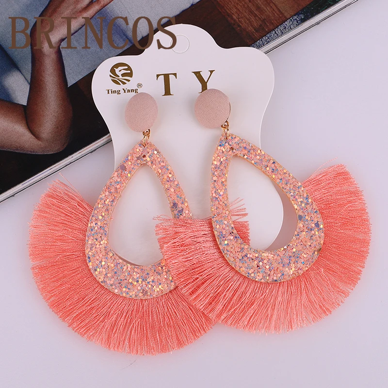 Earrings for women Neon green Tassel boho gold korean indian jewelry statement drop handmade oversize bohemia aliexpress