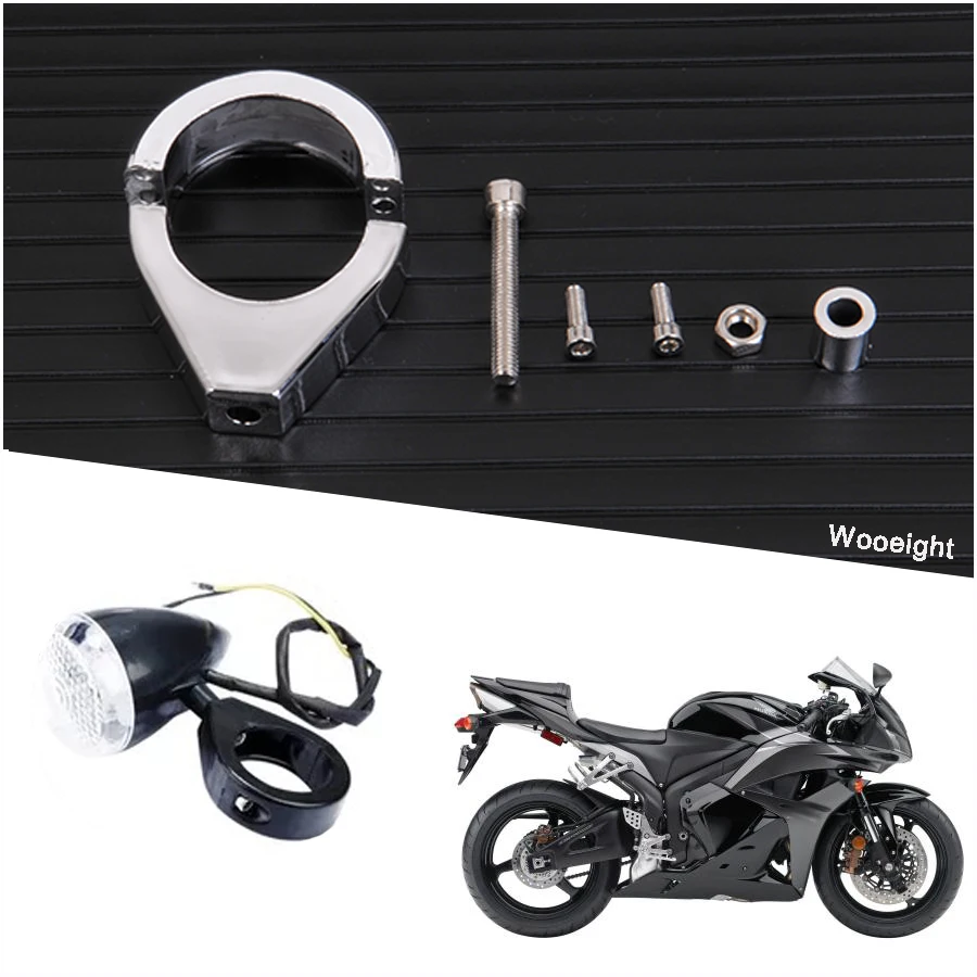 Silver Motorcycle 41mm Tube Turn Signal Relocation Fork Clamp Indicator Turn Signal Mount Bracket For Harley Touring Softail  (5)