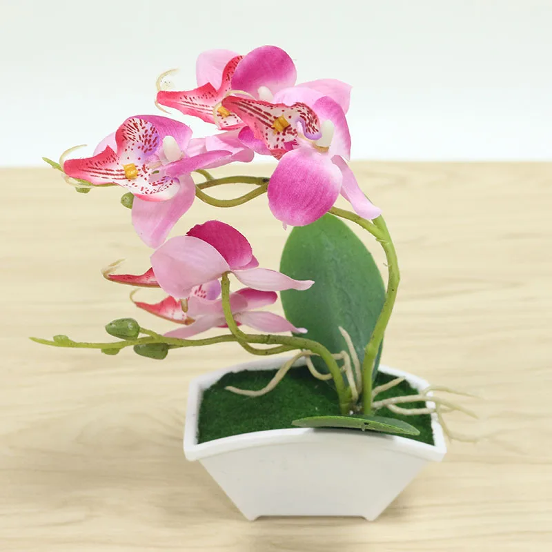 Flone Orchid Pots Plastic Artificial Potted Orchids Silk Bonsai Fake Flowers Green Plants And Flower Pots Home Decoration  (19) - 