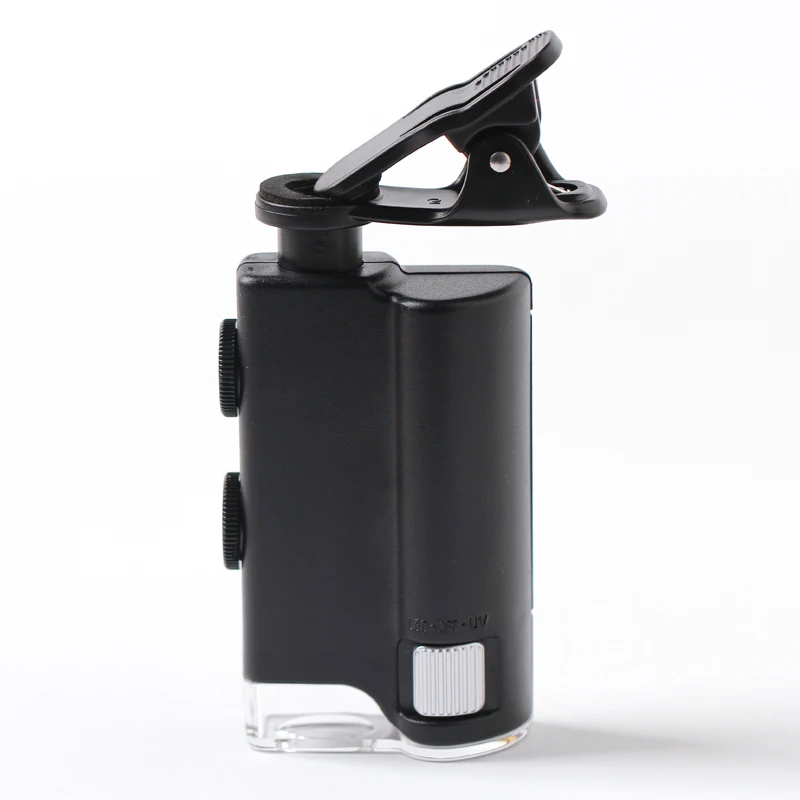 Skup 100X przenośne szkło powiększające uniwersalny telefon komórkowy mini klip LED lupa mikroskopowa jubiler uv znaczek antyczne identyfikacja