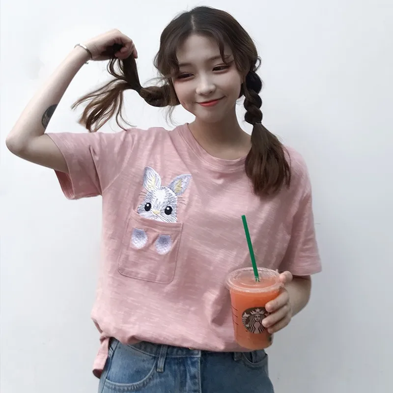 Для женщин футболки Harajuku Ulzzang студент свободные Стиль кролик Ins панк Футболка