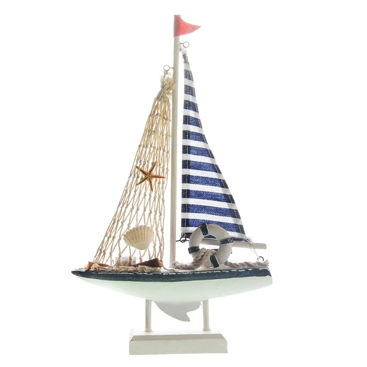 Marine Net Nautical Decor Wooden Blue Sailing Boat Ship ...