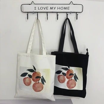 

Fashion Abstract Women Fruit Printing Canvas Bags Shoulder Bags 2019 New Arrival Female Casual Soft Zipper Canvas Handbags