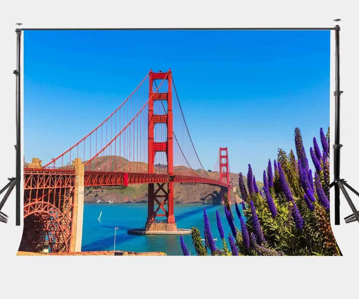 

150x220cm Golden Gate Bridge Backdrop Sunny Day Lavender Flowers Photography Background Natural Scenery Shooting Props
