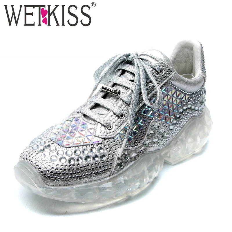 

WETKISS Casual Flats Women Round Toe Footwear Platform Crystal Transparent Shoes Female Clunky Sneakers Shoes Woman Summer 2019