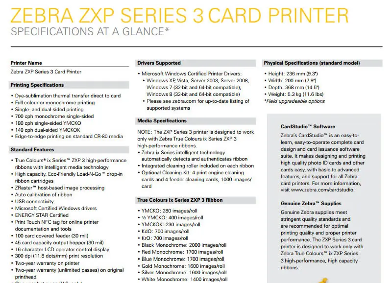 Лента для принтера Zebra zxp3 с односторонним использованием 800033-340cn05 YMCKO
