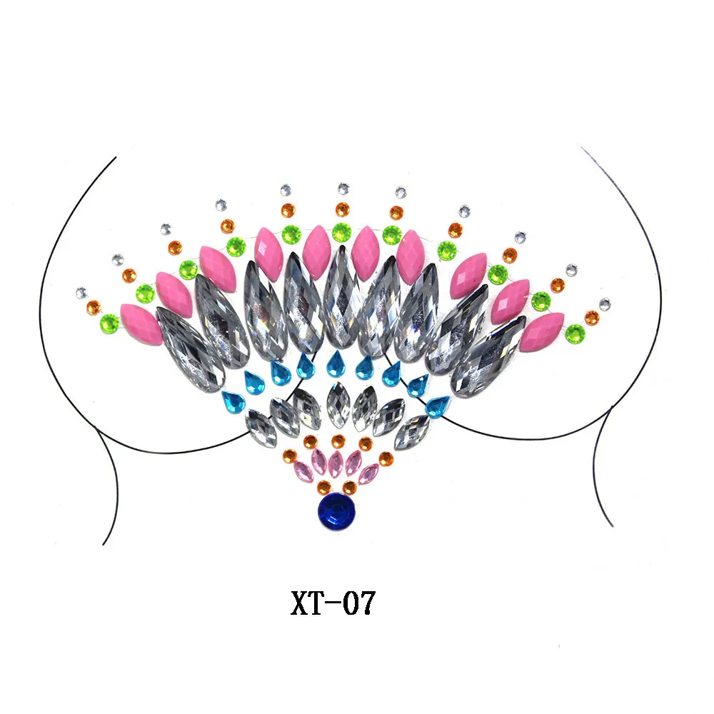 10 видов стилей на груди блеск татуировки клей липкий стикер для драгоценных камней макияж лицо кристалл драгоценности фестиваль драгоценные камни наклейки для вечеринки для боди-арта - Цвет: 7