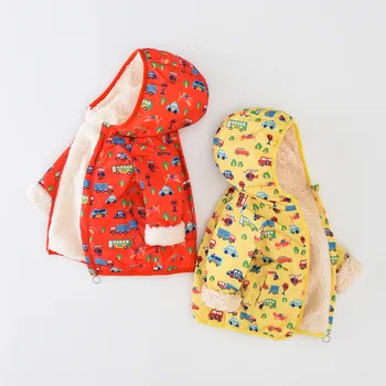 

1-6Y new 2018 winter thicken warm casual cartoon car boys jacket with hood 1pc kids winter jacket children winter clothing