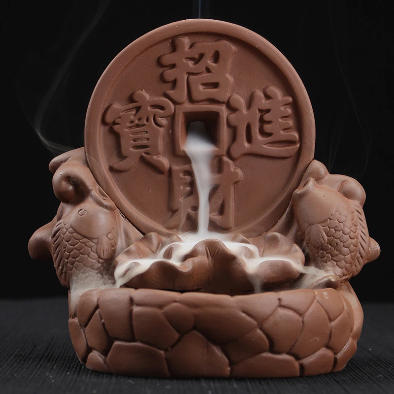 

Purple Sand Backflow Incense Burner Lucky Fortune Ceramic Incense Burner Buddha Supplies Home Office Crafts Decoration