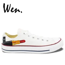 Вэнь белый ручная роспись повседневная обувь пользовательский дизайн губная помада с низким берцем Для женщин Для Мужчин's парусиновая обувь подарки на день рождения