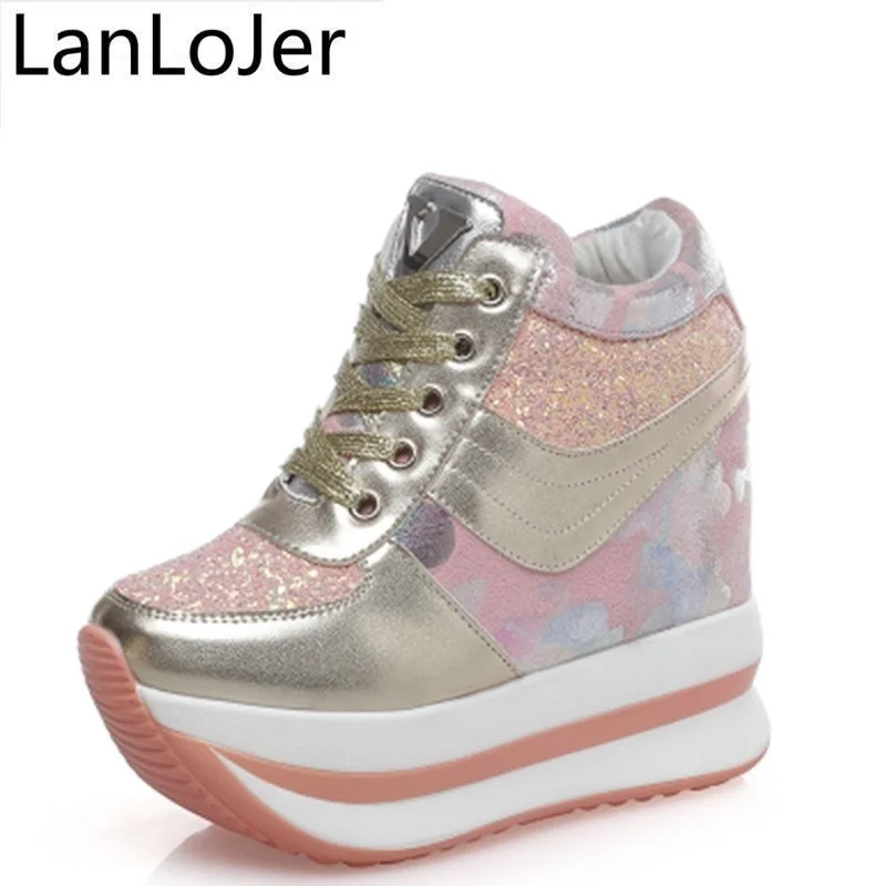 Women Casual Shoes Glitter Platform Sneakers Wedge Canvas Shoes Women High Heel Shoe Hided Wedge