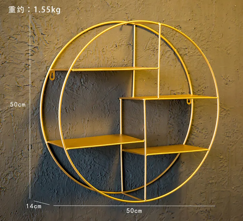 Настенная полка, украшение из кованого железа, настенная подвесная, в скандинавском стиле, для гостиной, спальни, украшение для дома, многофункциональная настенная полка - Цвет: B2--Gold