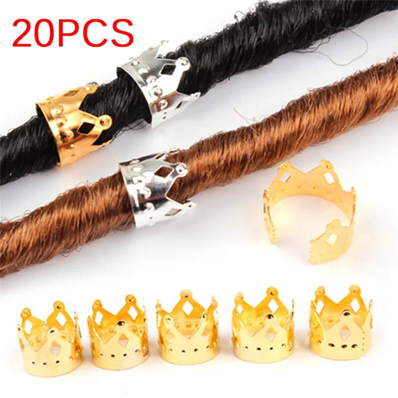 20pcs Gold,Silver Metal Hair Braid Crown Hollow Out Design Adjustable