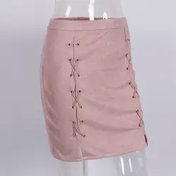 Последние из высококачественной кожи Для женщин юбка розовый классический Винтаж все матч повязку замшевая юбка Высокая Талия Bodycon
