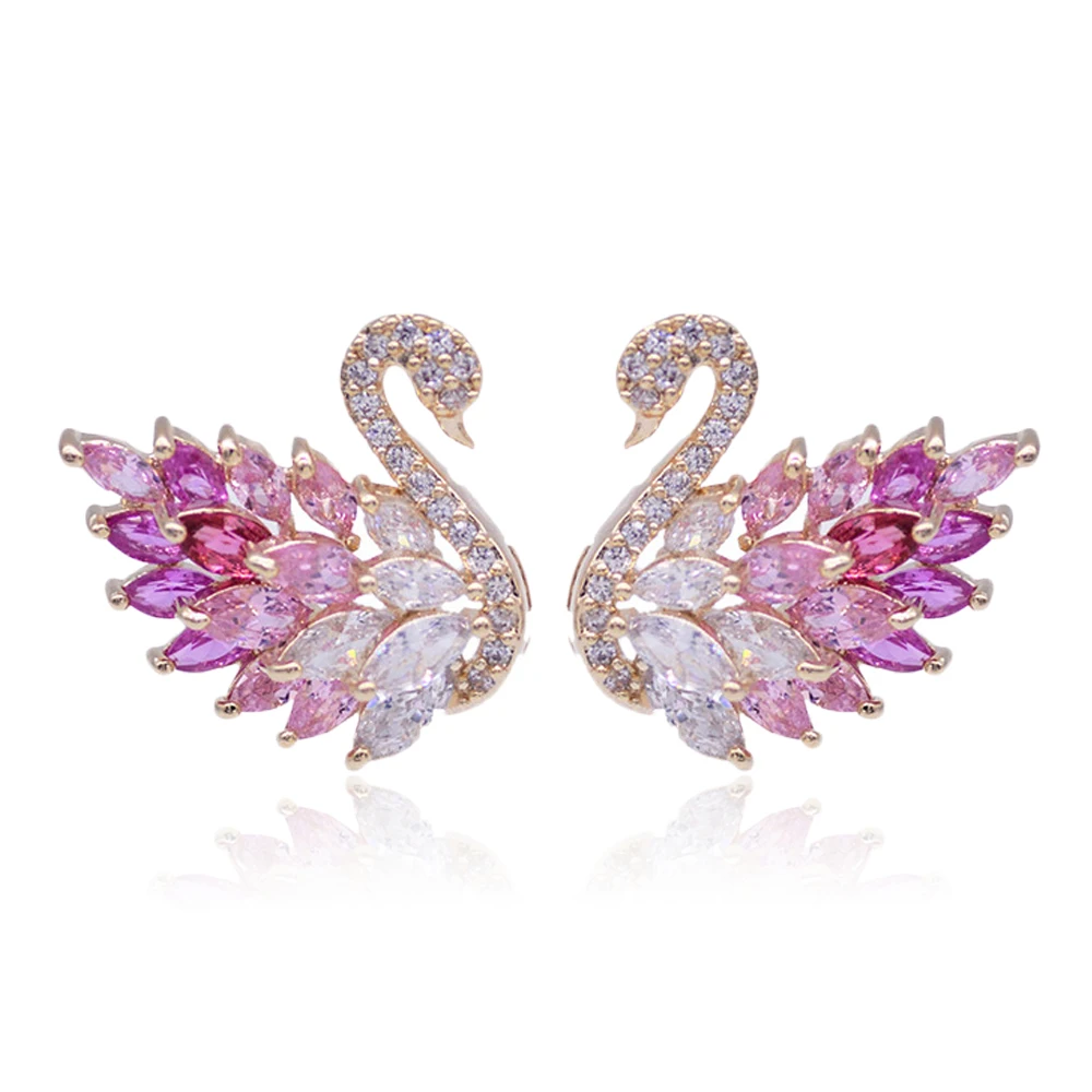 Высокое качество AAA Циркон Кристалл серьги в виде лебедей специальный дизайн милый золотой цвет OL Стиль джокер серьги гвоздики ювелирные изделия Brincos