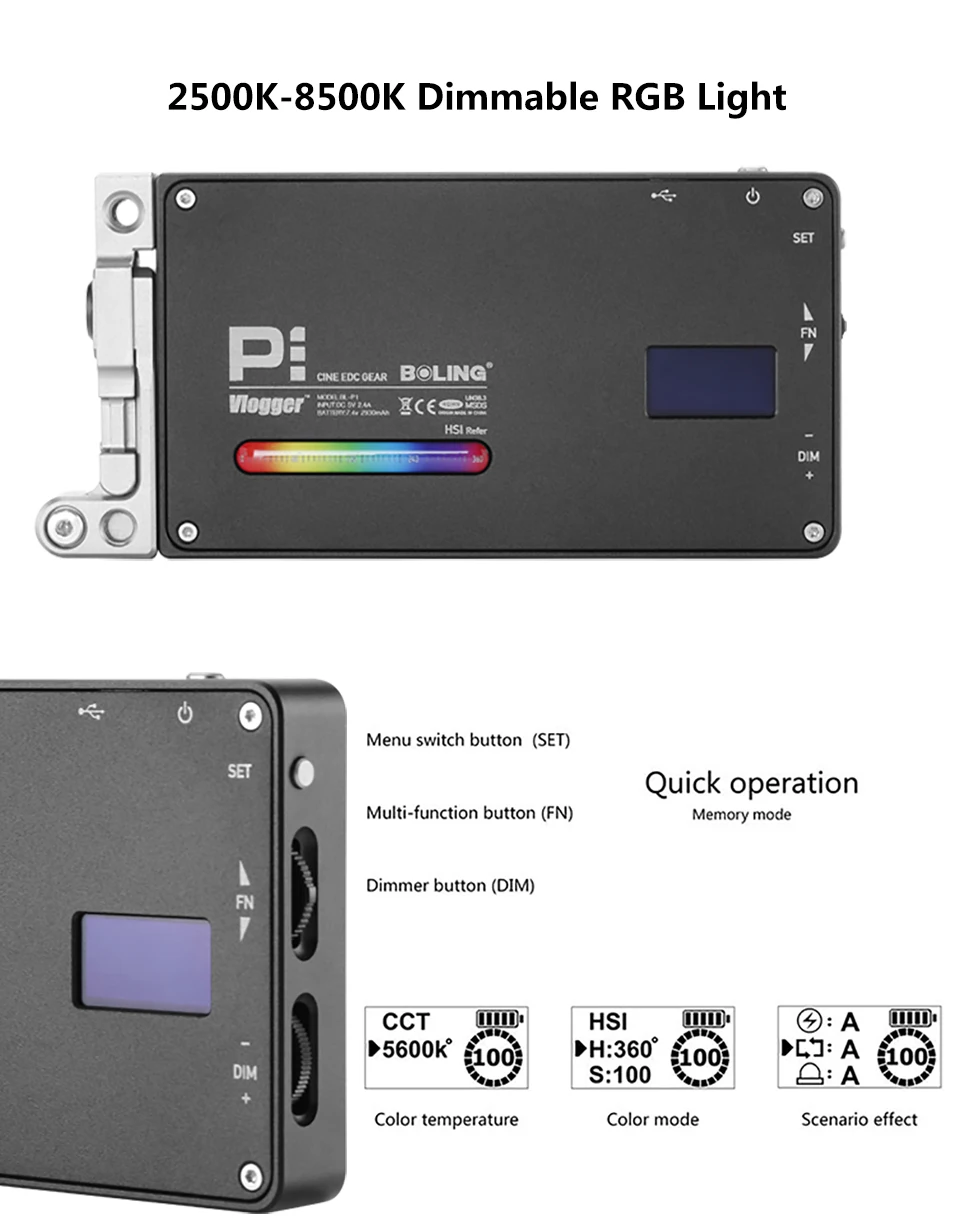Boling BL-P1 RGB светодиодный видео светильник с регулируемой яркостью полноцветный студийный Vlog светильник для фотосъемки с кронштейном 360 для DSLR камеры