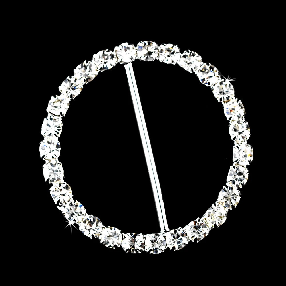 

1.5" Sparkly Silver Rhinestone Crystal Accent Elegant "Circle of Love" Bridal Bouquets Fitting Rhinestone Buckle Ribbon Slider