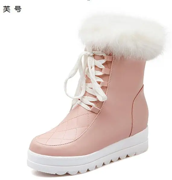 

2018 NEW Winter Warm Anti-Slip Platform Slope Snow Boots Women Sexy Ankle Villi Waterproof Female Winter Plush Boots Shoes Pink