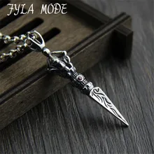 FYLA MODE S925 Sterling Silver Handicrafts Buddhist Vajra Pestle Amulet Mini Dorje Crafts Antique Silver 11*54.2MM 6.80G XJF046