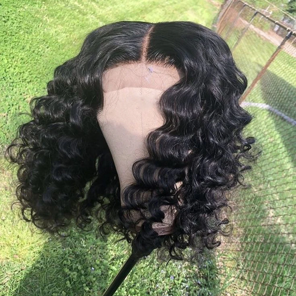 Eversilky Lace Front Human Hair Wigs Short Deep Wave Lace Wig Pre Plucked Natural Hairline Wet And Wavy Free Part Black Wig