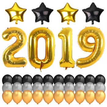 

38 Pcs 40Inch Number 2019 Gold Foil Balloons Large Latex For Graduation Wedding Birthday Supplies Helium D20
