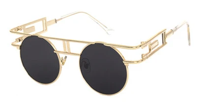 Peekaboo, Ретро стиль, готический стиль, стимпанк, солнцезащитные очки для мужчин, Ретро стиль, круглая металлическая оправа, желтый красный круг, солнцезащитные очки для женщин, унисекс, uv400 - Цвет линз: gold with black
