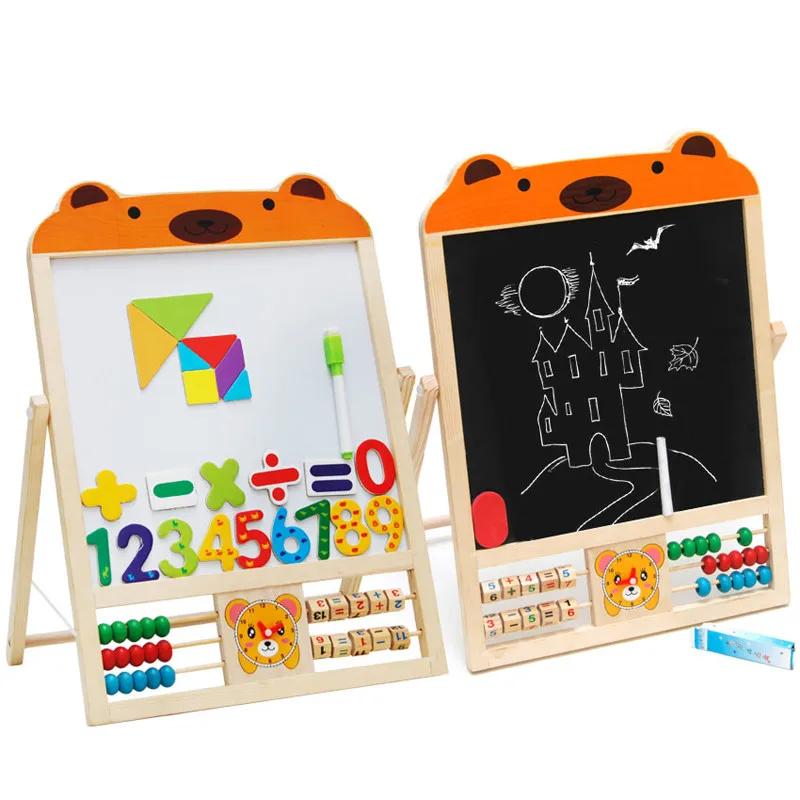 

Double-sided drawing magnetic small black whiteboard real wood baby writing board blackboard stand children early teaching AIDS