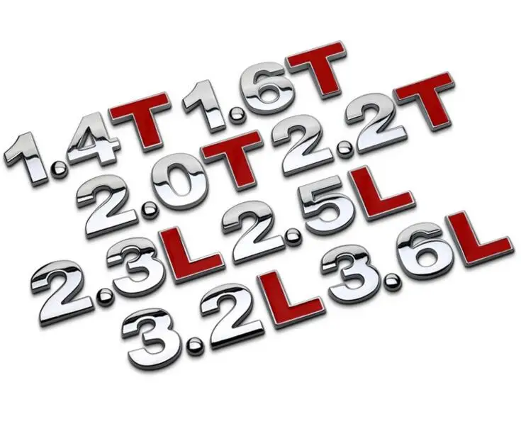 

1.8L 1.8T 2.0T 3.0T 2.0L 2.4L 3.0L 3.2T 3.6L Car Engine Litres Chrome Metal Styling Sticker 3D Car Displacement Decoration