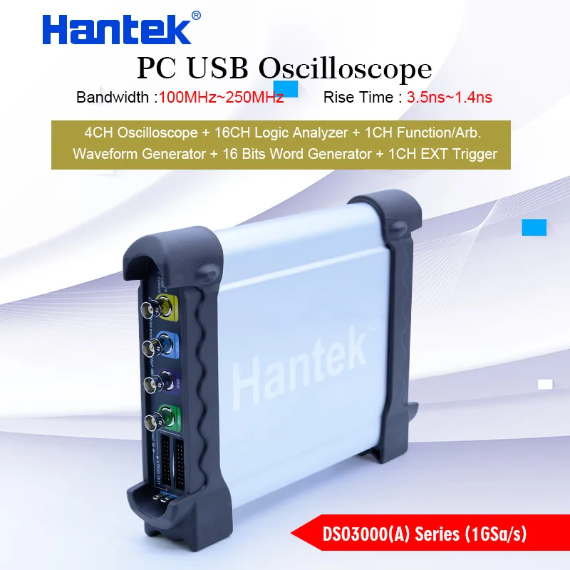 USB осциллограф Hantek DSO3000A 4 канала 100 250 МГц генератор сигналов 1 Гвыб/с для ПК 16