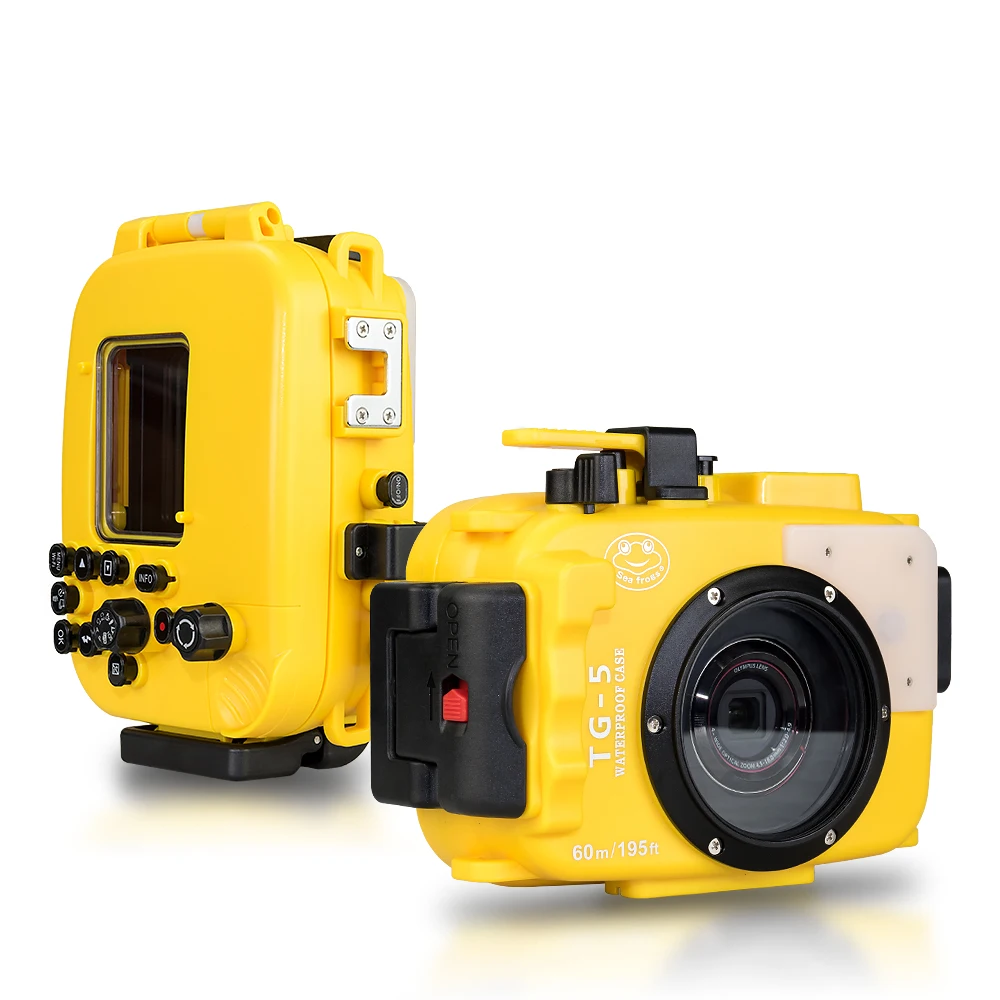 SeaFrogs 60m/195ft Waterproof Underwater Camera Case for Olympus TG5 + 67mm Red Filter 3 colors