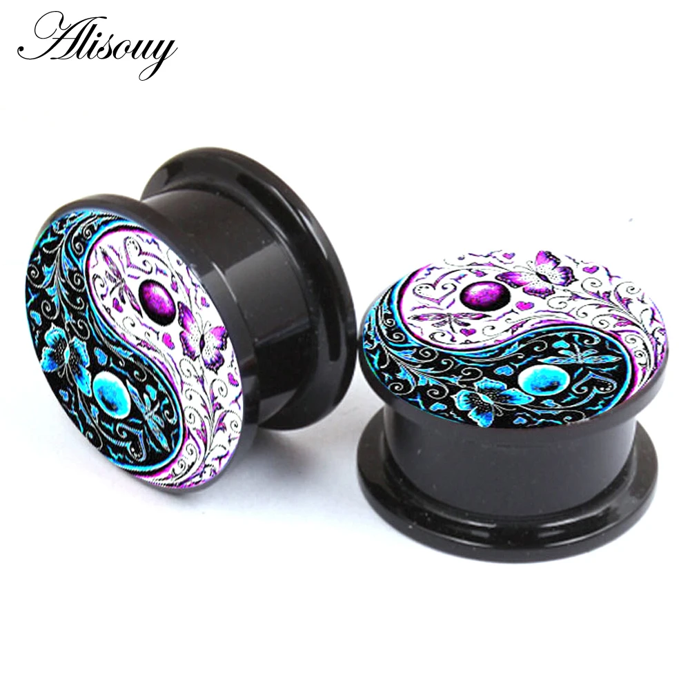 

Alisouy 1 Pair Butterfly Tai Chi Flower Acrylic Ear Gauges Plugs Tunnels Expander Screw On Ear Plugs Piercing Body Jewelry
