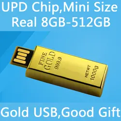 Водонепроницаемый UPD Чип Мини-usb Flash Drive 512 ГБ 1 ТБ 2 ТБ Pen Drive 64 ГБ 128 ГБ Золотой Слиток USB 2.0 Флэш-Карты Памяти Memory Stick Диск На ключ