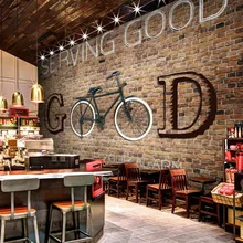 Пользовательские Винтаж Ретро стиль трехмерные буквы промышленности интернет ресторан кафе бар КТВ велосипед кирпич узор обои